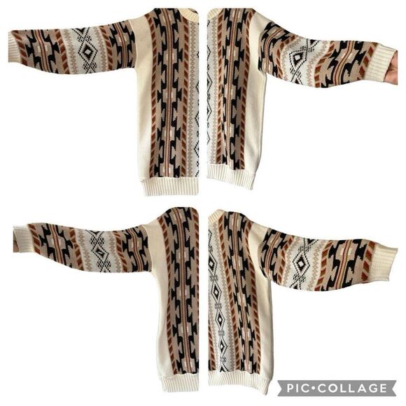 Vintage CLIFTON PLACE Brown Tan Slouchy Grandpa Southwestern Knit Sweater Sz L - Picture 4 of 8